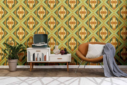 Vibrant Retro Fusion Wallpaper - Green/Orange