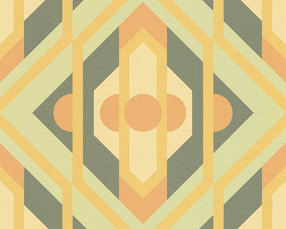 Vibrant Retro Fusion Wallpaper - Green/Orange