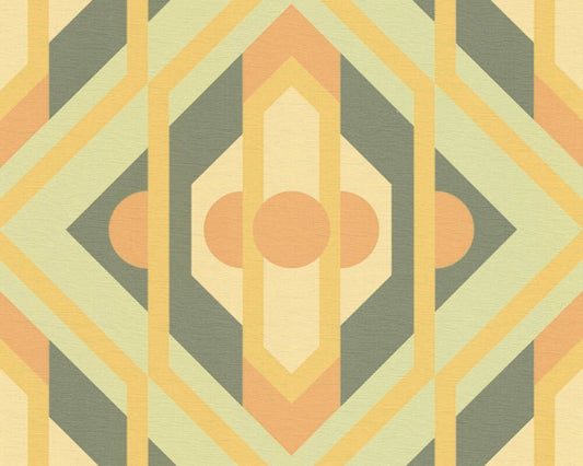 Vibrant Retro Fusion Wallpaper - Green/Orange