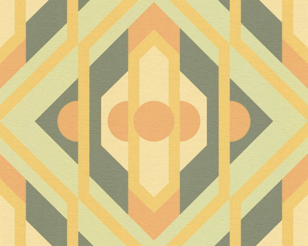 Sample - Vibrant Retro Fusion Wallpaper - Green/Orange