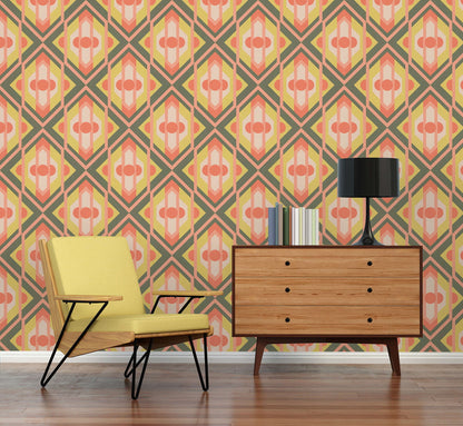 Vibrant Retro Fusion Wallpaper - Green/Pink