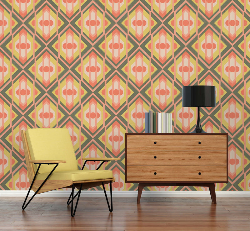 Vibrant Retro Fusion Wallpaper - Green/Pink