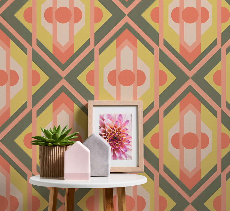 Vibrant Retro Fusion Wallpaper - Green/Pink