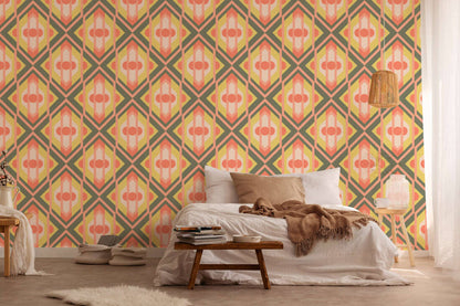 Vibrant Retro Fusion Wallpaper - Green/Pink