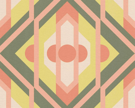 Vibrant Retro Fusion Wallpaper - Green/Pink