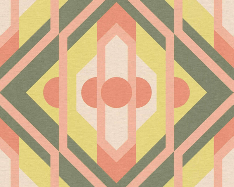 Vibrant Retro Fusion Wallpaper - Green/Pink