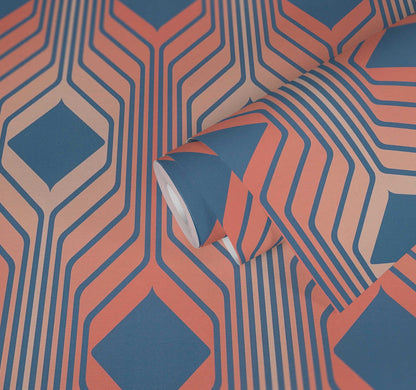 Deco Retro Wallpaper - Red/Blue