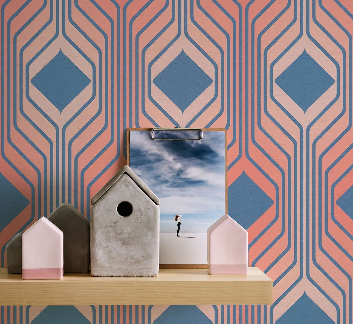 Deco Retro Wallpaper - Red/Blue