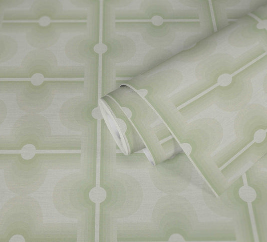 Retro Mesopotamia Wallpaper - Sage Green