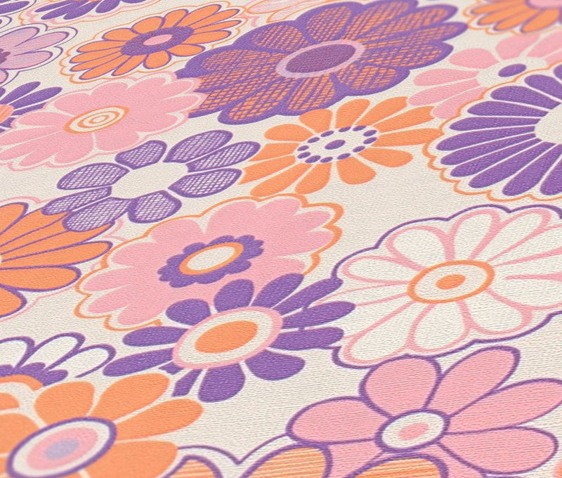 Retro Flowers Wallpaper - Purple
