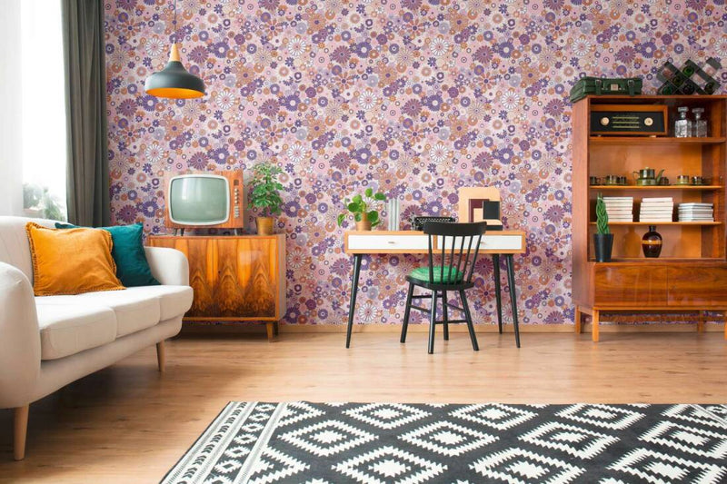 Retro Flowers Wallpaper - 5 Colours