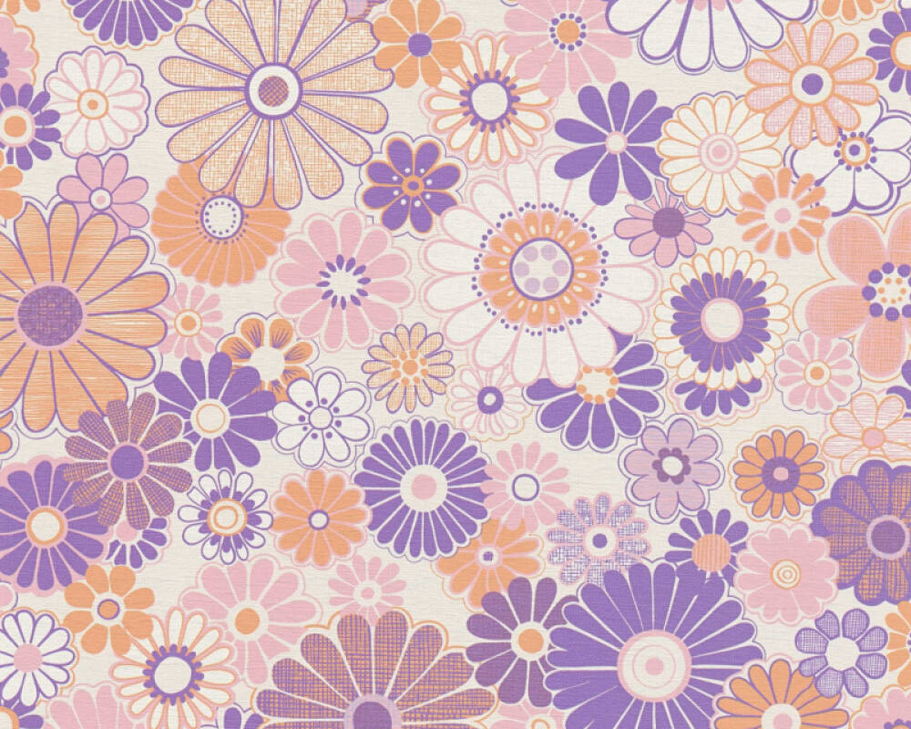 Sample - Retro Flowers Wallpaper - Purple