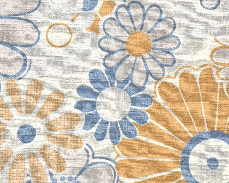 Retro Flowers Wallpaper - Blue