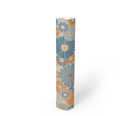 Retro Flowers Wallpaper - Blue