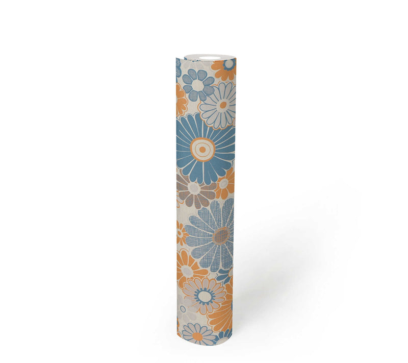 Retro Flowers Wallpaper - Blue