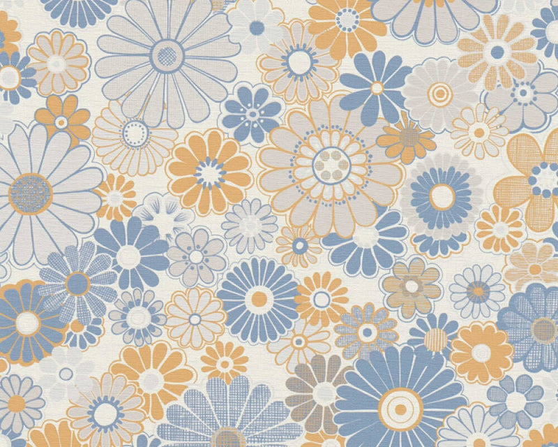 Retro Flowers Wallpaper - 5 Colours