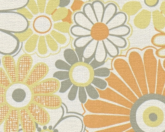 Retro Flowers Wallpaper - Cream