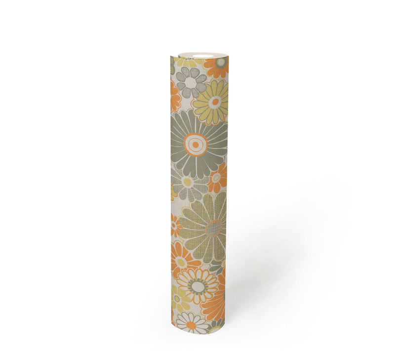 Retro Flowers Wallpaper - Cream