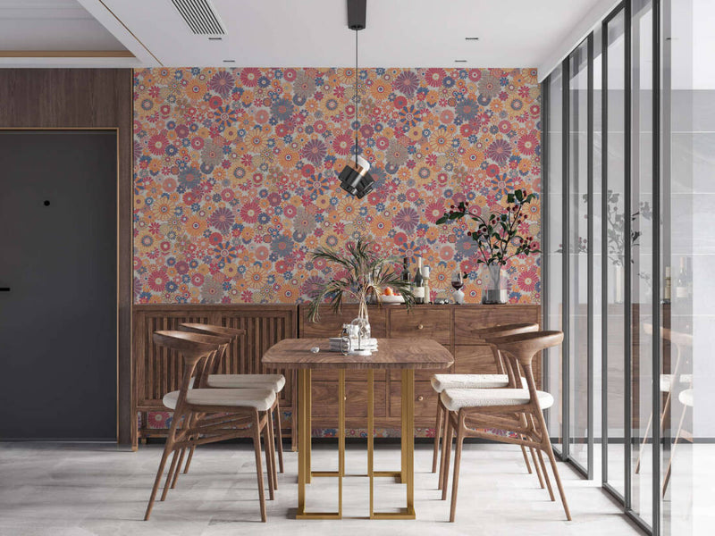 Retro Flowers Wallpaper - 5 Colours