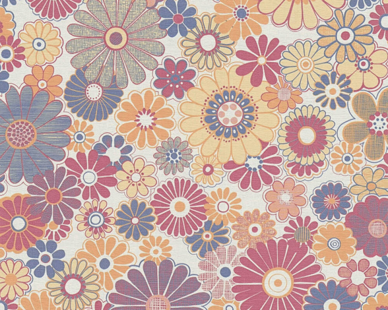Retro Flowers Wallpaper - 5 Colours