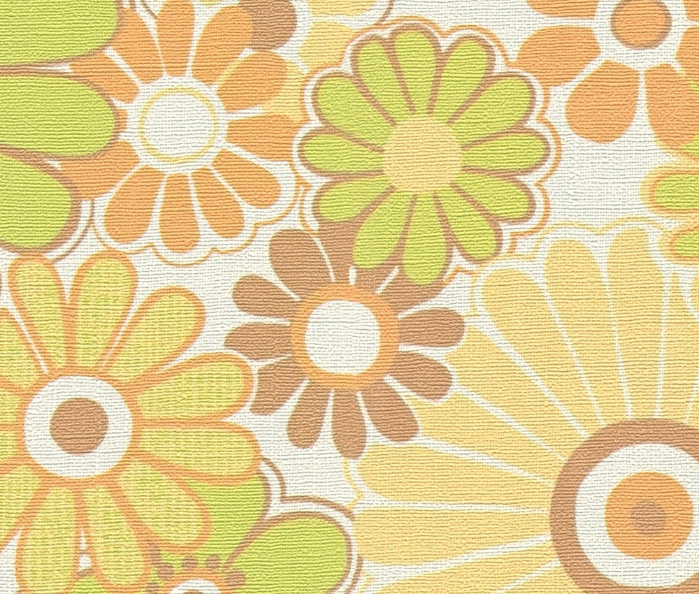Retro Flowers Wallpaper - Yellow