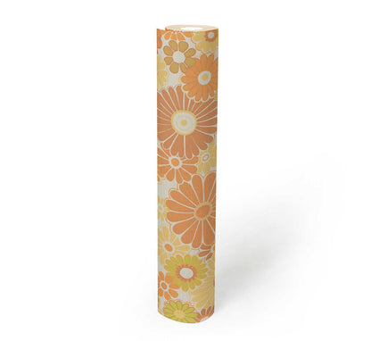 Retro Flowers Wallpaper - Yellow