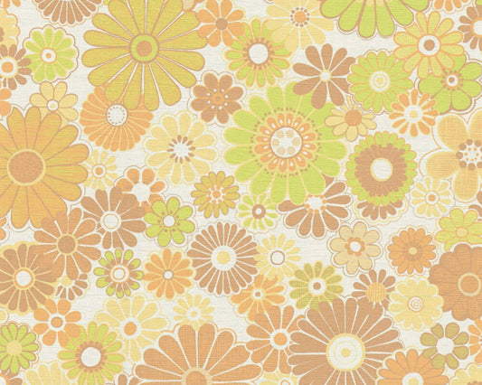 Sample - Retro Flowers Wallpaper - Yellow