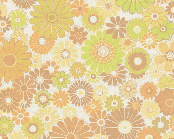 Sample - Retro Flowers Wallpaper - Yellow