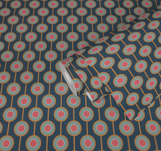 Vintage Dotted Wallpaper - Blue/Pink