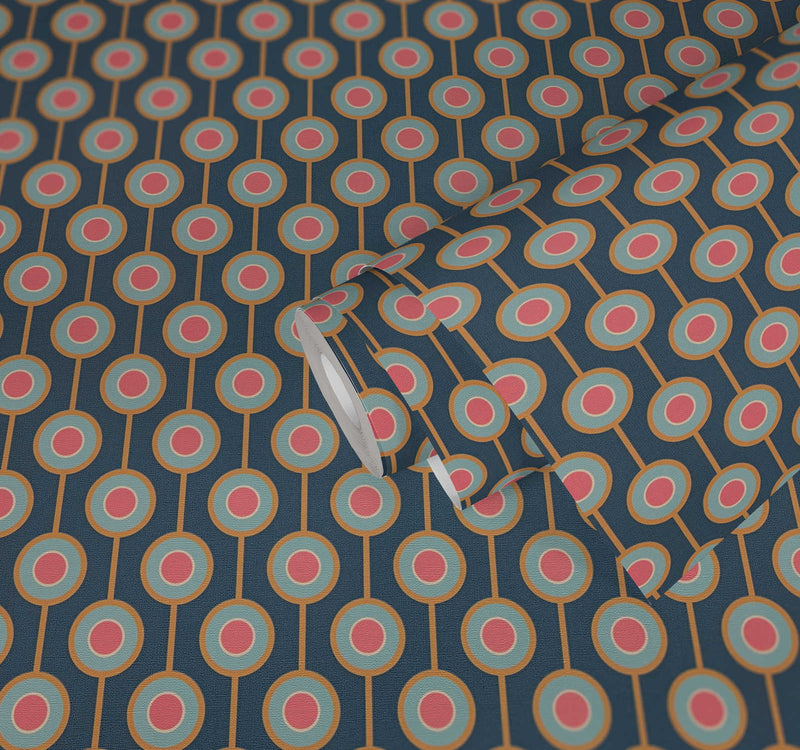 Vintage Dotted Wallpaper - Blue/Pink