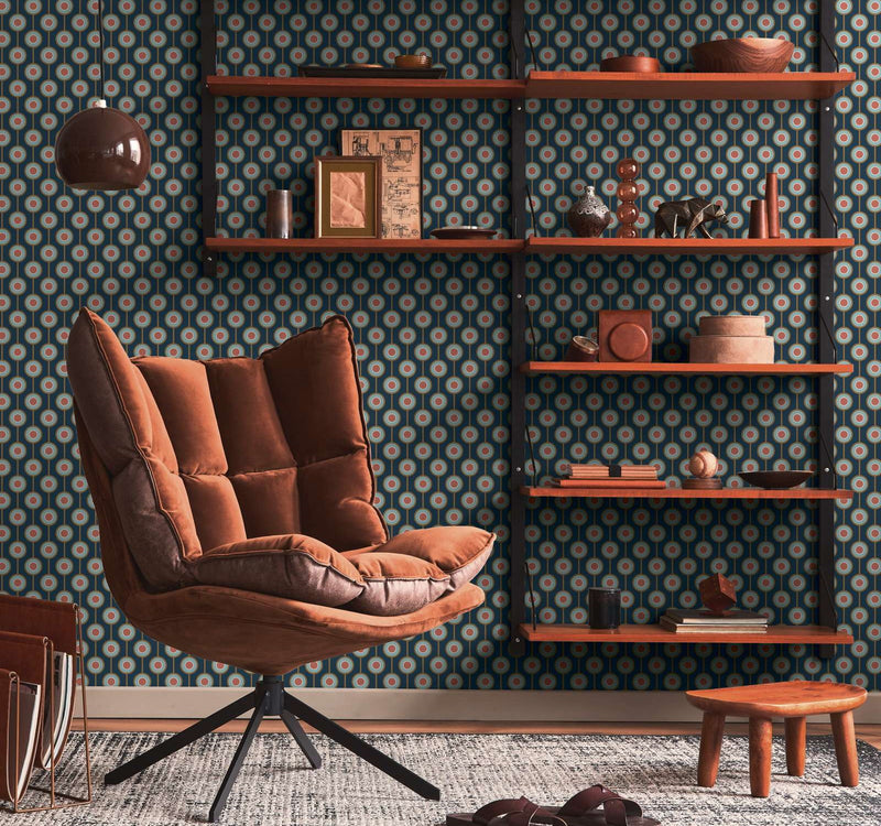 Vintage Dotted Wallpaper - Blue/Pink