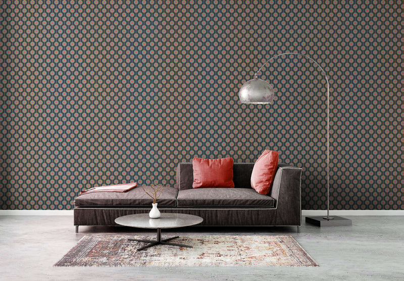 Vintage Dotted Wallpaper - Blue/Pink