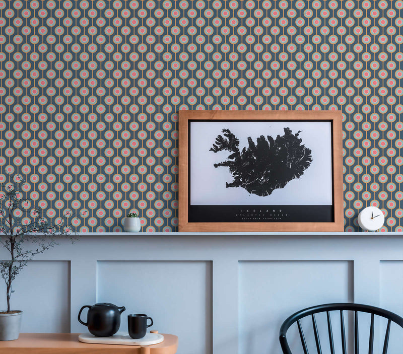 Vintage Dotted Wallpaper - Blue/Pink