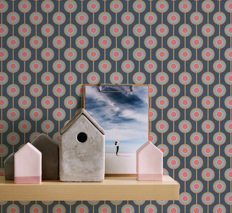 Vintage Dotted Wallpaper - Blue/Pink