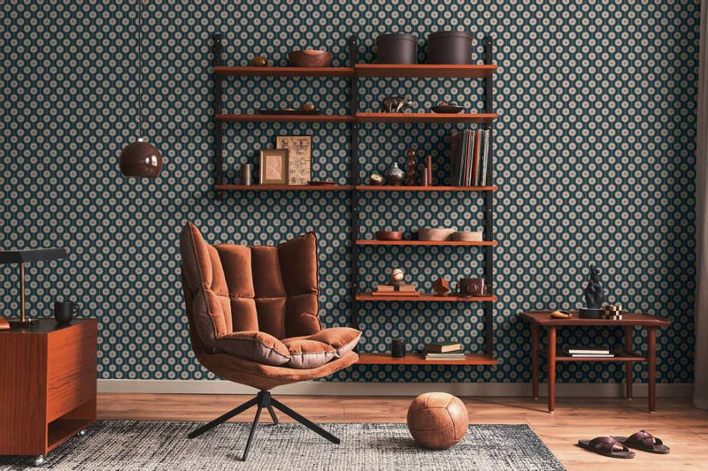 Vintage Dotted Wallpaper - Blue/Pink