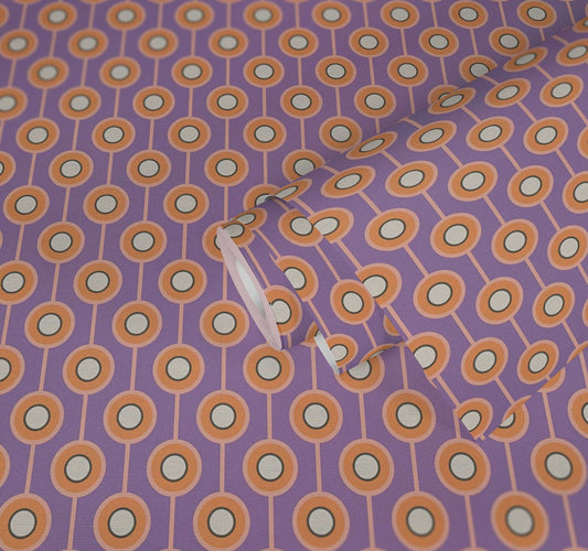 Vintage Dotted Wallpaper - Purple/Yellow Green