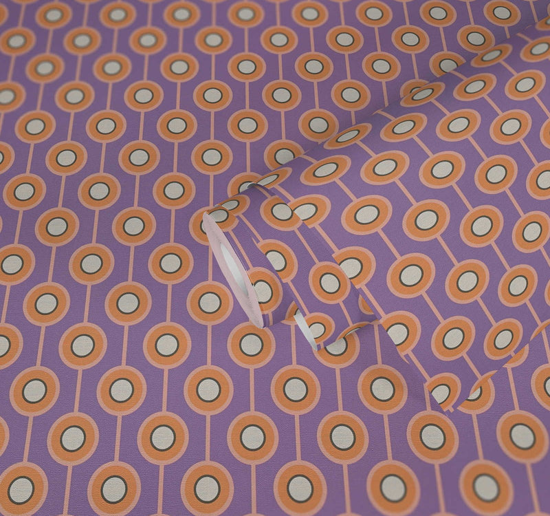 Vintage Dotted Wallpaper - Purple/Yellow Green