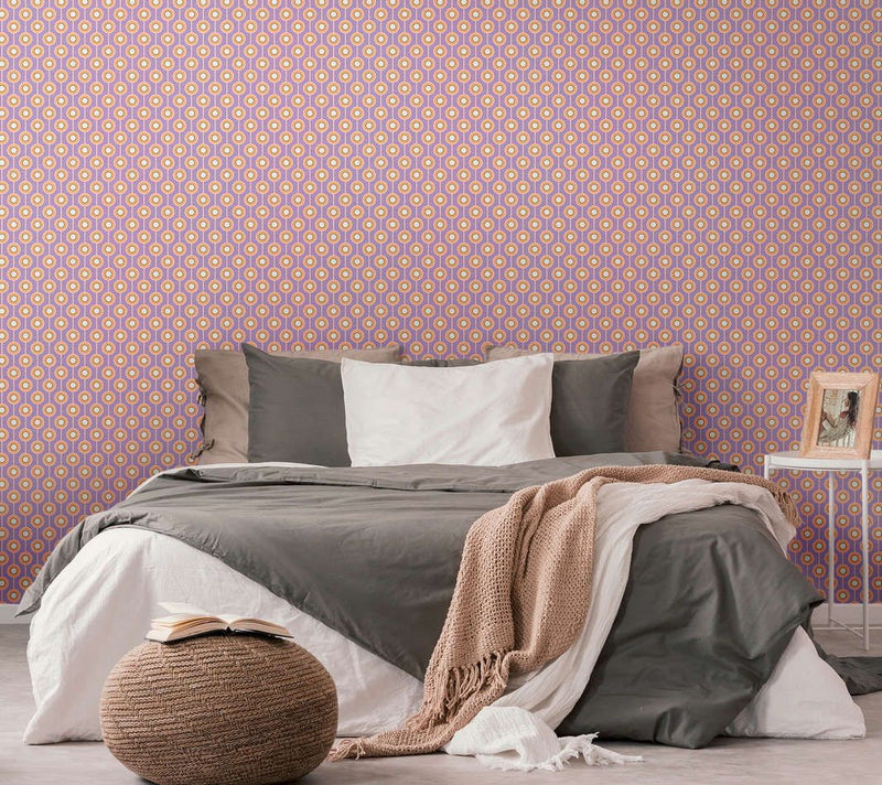 Vintage Dotted Wallpaper - Purple/Yellow Green