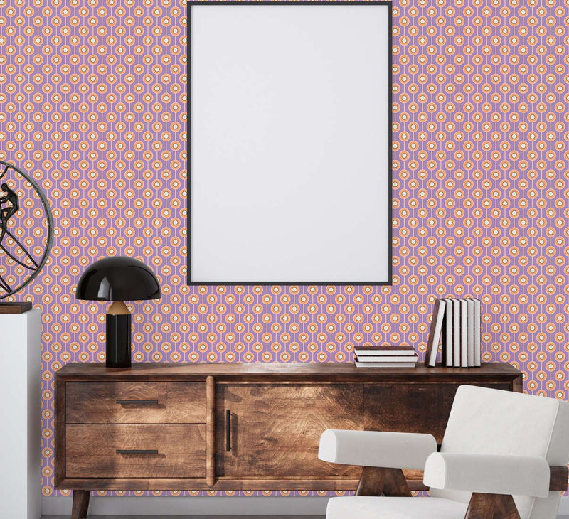 Vintage Dotted Wallpaper - Purple/Yellow Green