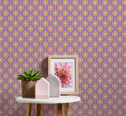 Vintage Dotted Wallpaper - Purple/Yellow Green