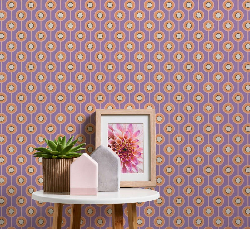 Vintage Dotted Wallpaper - Purple/Yellow Green