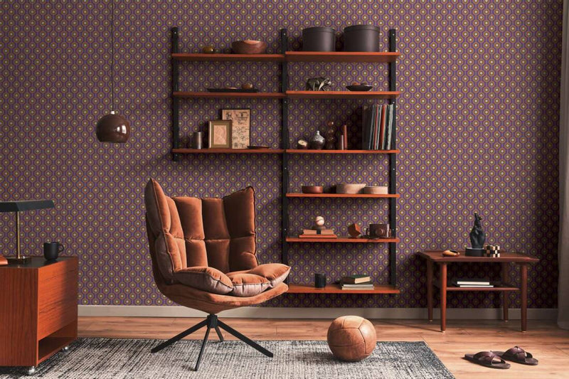 Vintage Dotted Wallpaper - Purple/Yellow Green