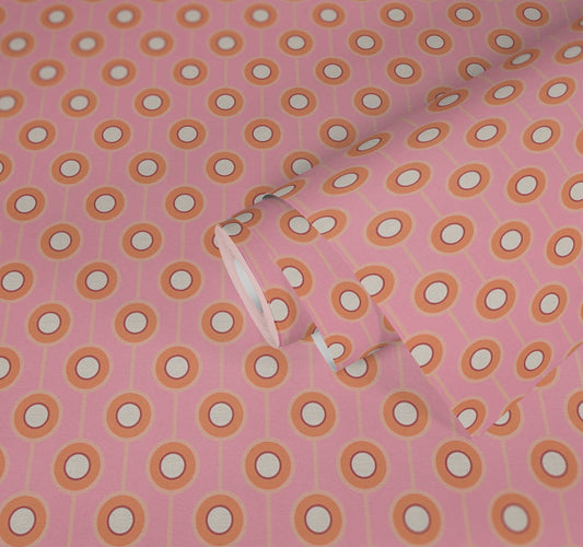 Vintage Dotted Wallpaper - Pink/Yellow Green