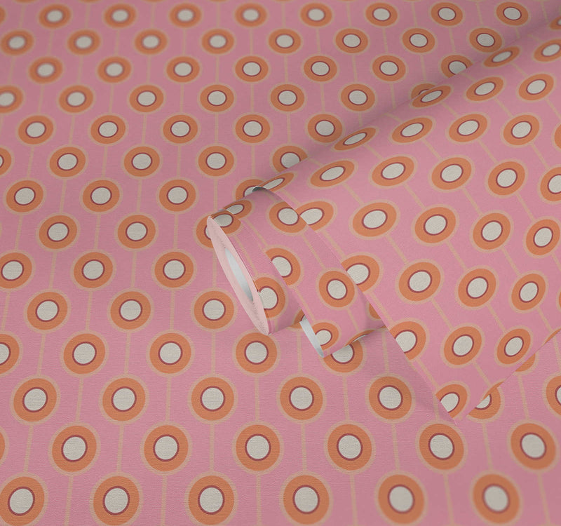 Vintage Dotted Wallpaper - Pink/Yellow Green