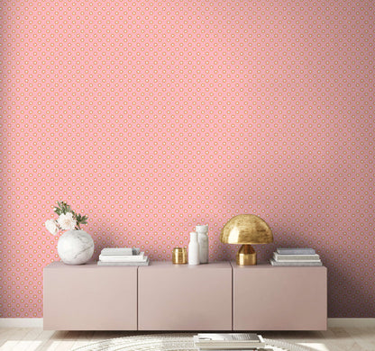 Vintage Dotted Wallpaper - Pink/Yellow Green