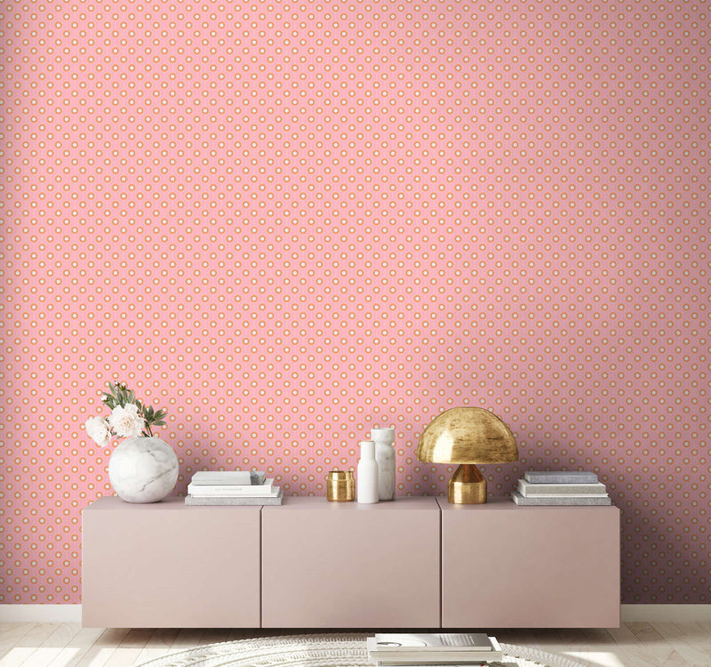 Vintage Dotted Wallpaper - Pink/Yellow Green