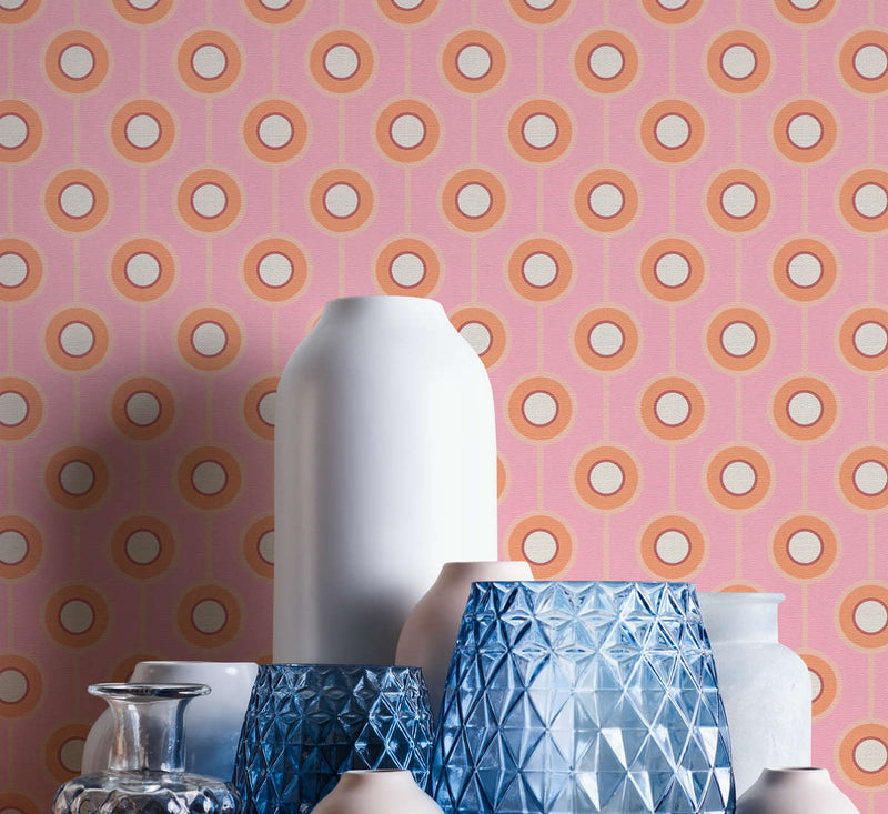 Vintage Dotted Wallpaper - Pink/Yellow Green