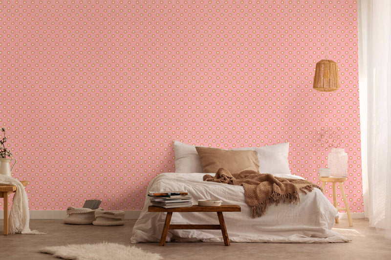 Vintage Dotted Wallpaper - Pink/Yellow Green