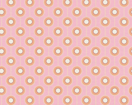Vintage Dotted Wallpaper - Pink/Yellow Green