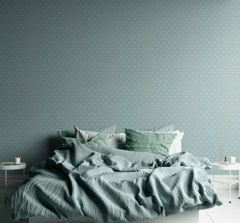 Vintage Dotted Wallpaper - Blue/Beige